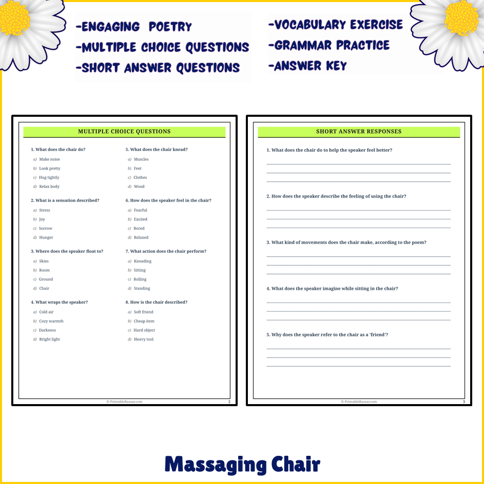 Massaging Chair | Poem Grammar Worksheet Printable Activity