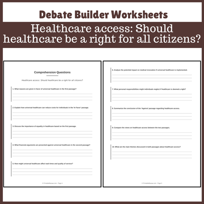 Healthcare access: Should healthcare be a right for all citizens? | Favour and Against Worksheet Printable Activity