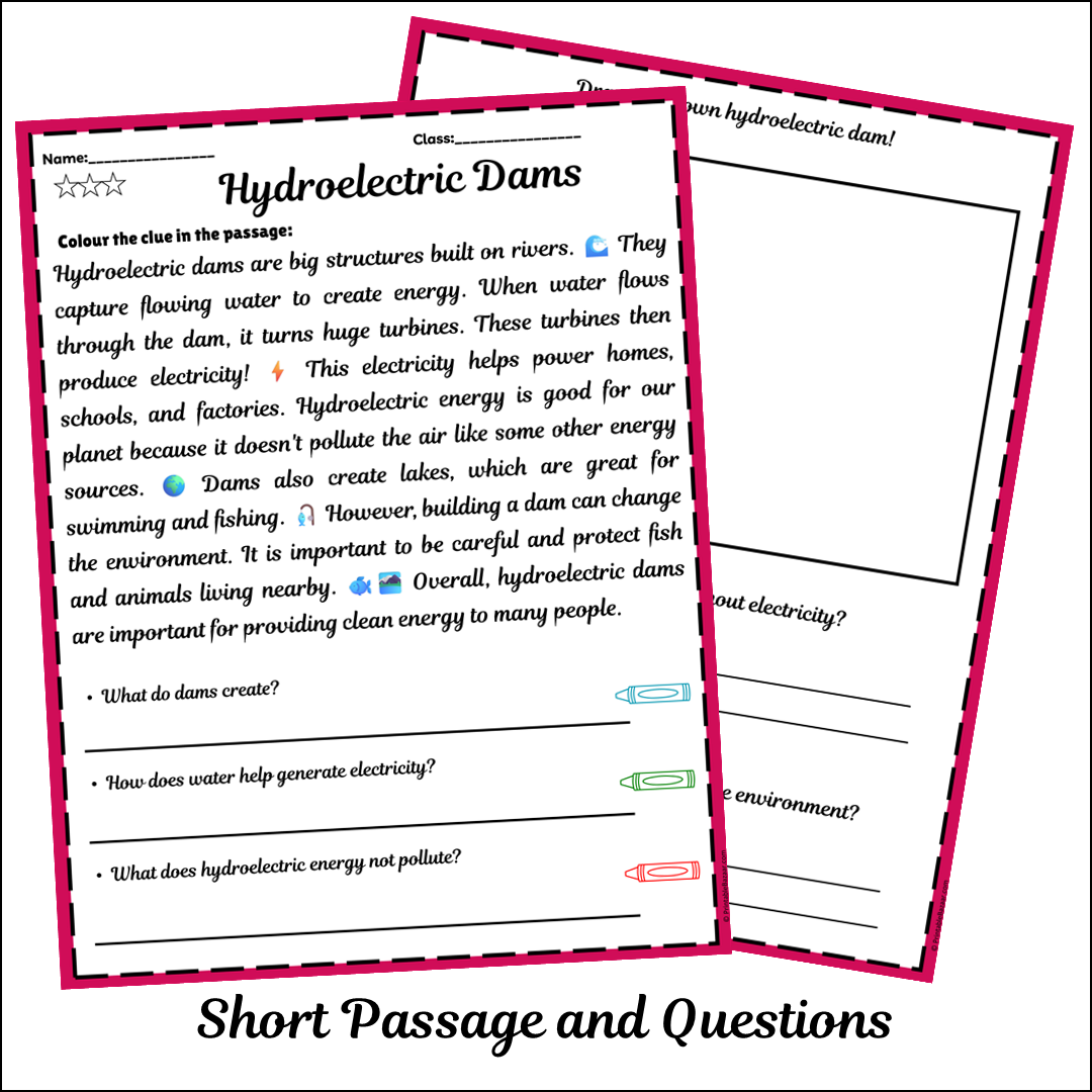Hydroelectric Dams | Short Reading Comprehension Creative Worksheet