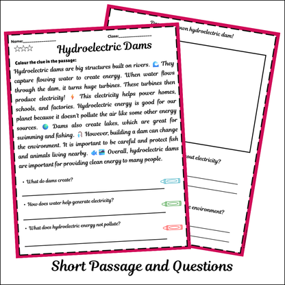Hydroelectric Dams | Short Reading Comprehension Creative Worksheet