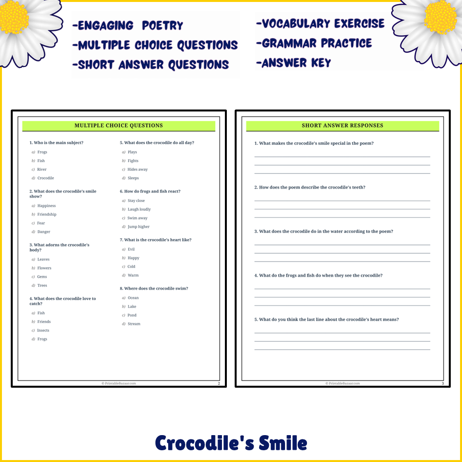 Crocodile's Smile | Poem Grammar Worksheet Printable Activity