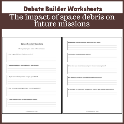 The impact of space debris on future missions | Favour and Against Worksheet Printable Activity