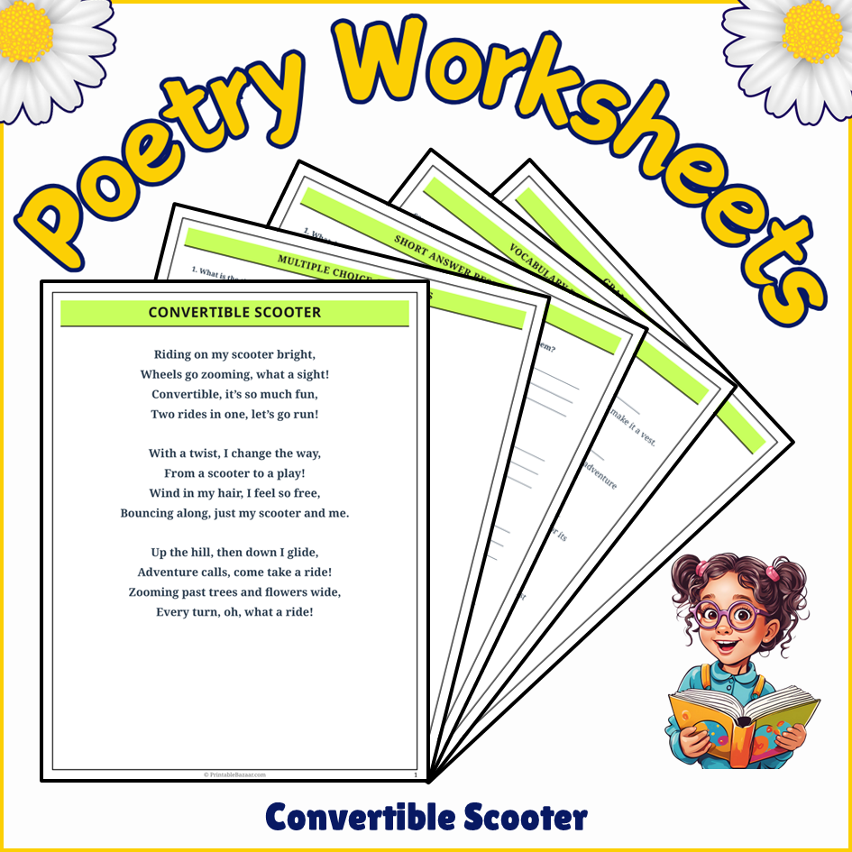 Convertible Scooter | Poem Grammar Worksheet Printable Activity