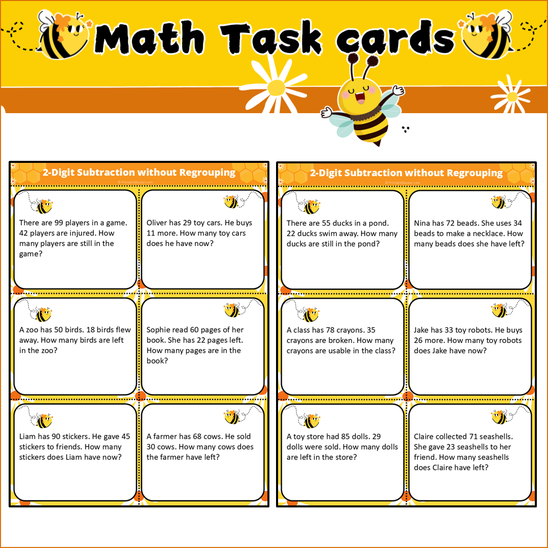 2-Digit Subtraction without Regrouping | Math Task Cards