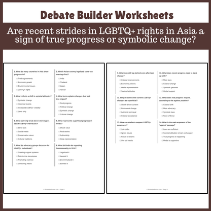 Are recent strides in LGBTQ+ rights in Asia a sign of true progress or symbolic change? | Favour and Against Worksheet Printable Activity