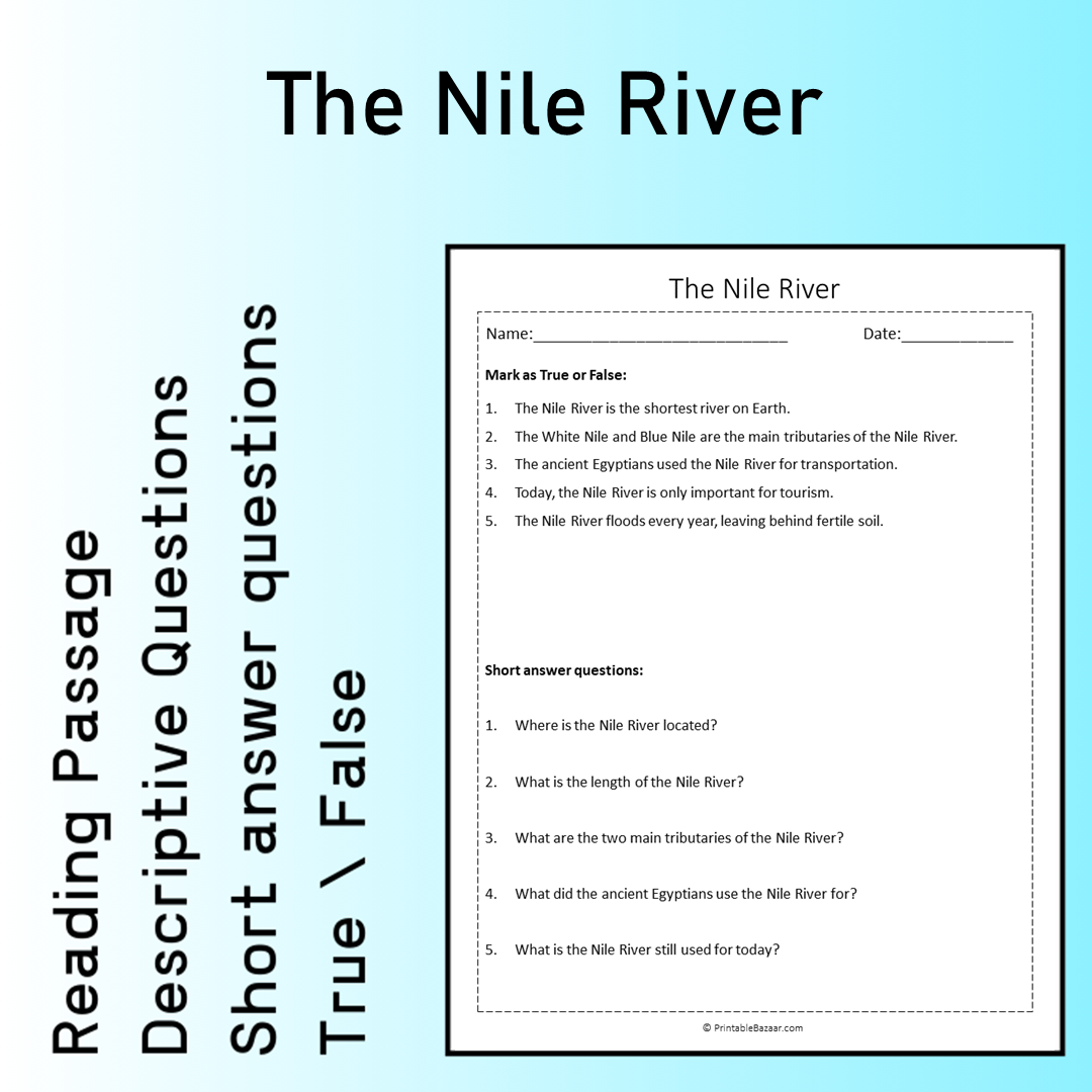 The Nile River | Reading Comprehension Passage Printable Worksheet