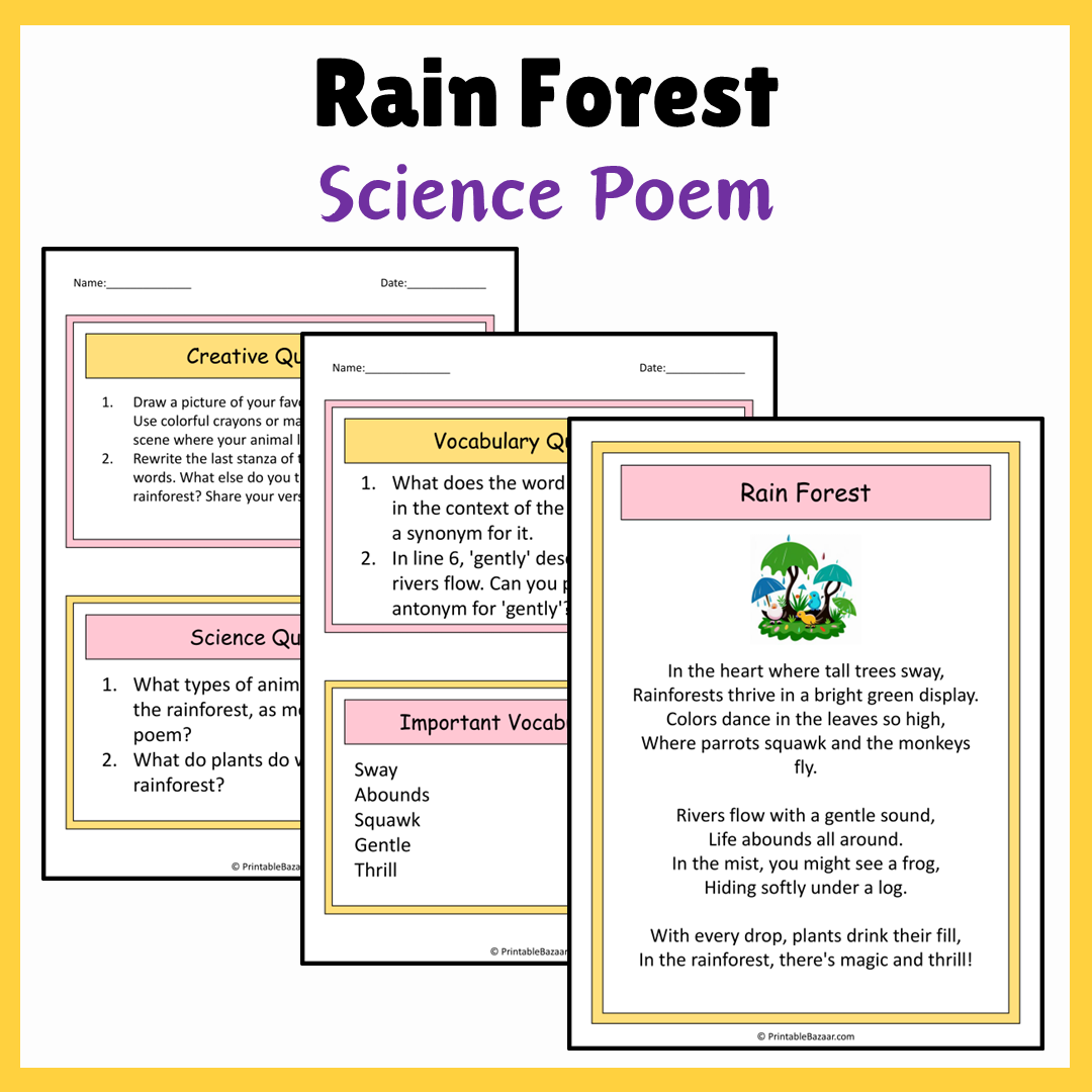 Rain Forest | Science Poem Reading Comprehension Activity