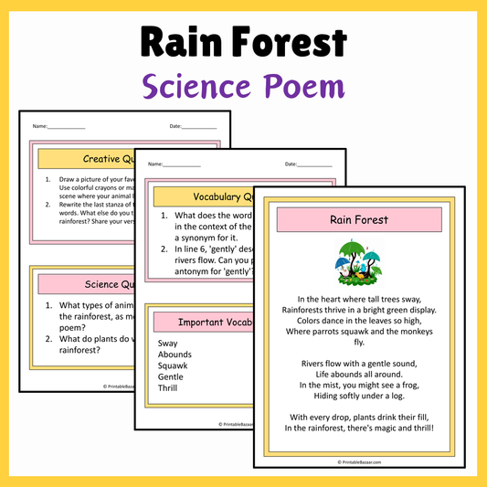 Rain Forest | Science Poem Reading Comprehension Activity