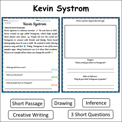 Kevin Systrom | Short Reading Comprehension Creative Worksheet