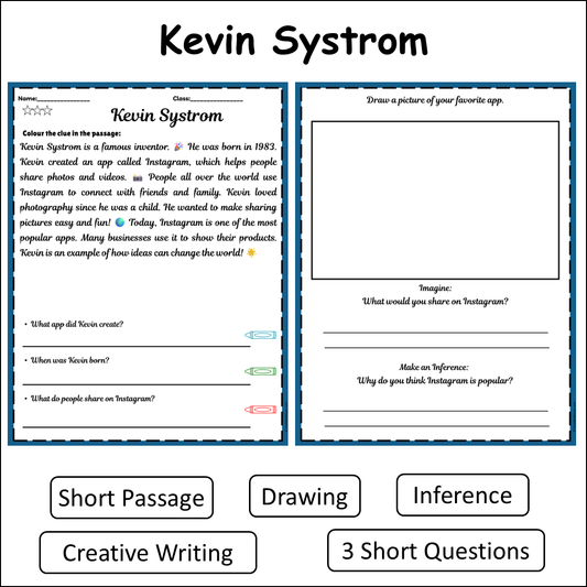Kevin Systrom | Short Reading Comprehension Creative Worksheet