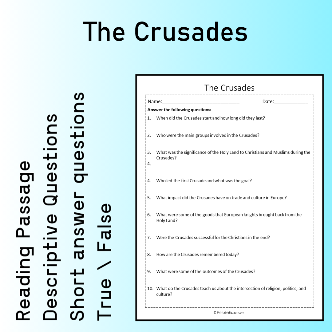 The Crusades | Reading Comprehension Passage Printable Worksheet