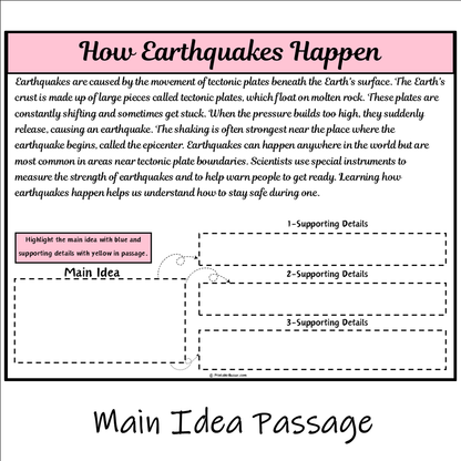 How Earthquakes Happen | Main Idea and Supporting Details Reading Passage and Questions