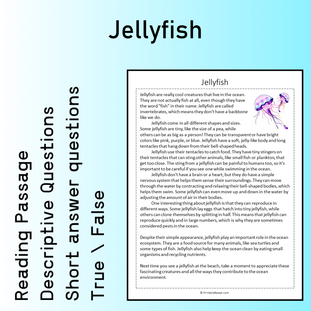 Jellyfish | Reading Comprehension Passage Printable Worksheet