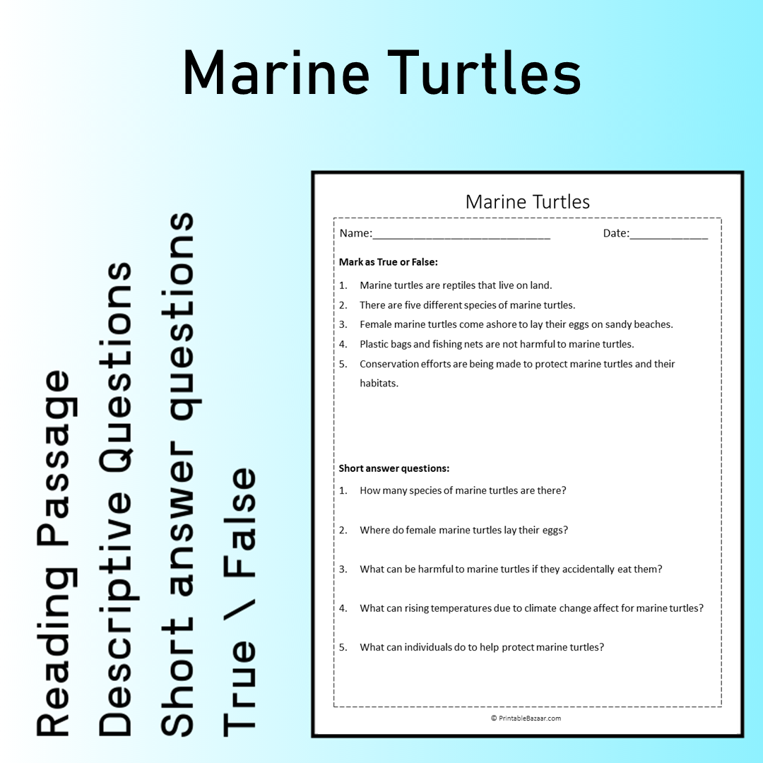 Marine Turtles | Reading Comprehension Passage Printable Worksheet