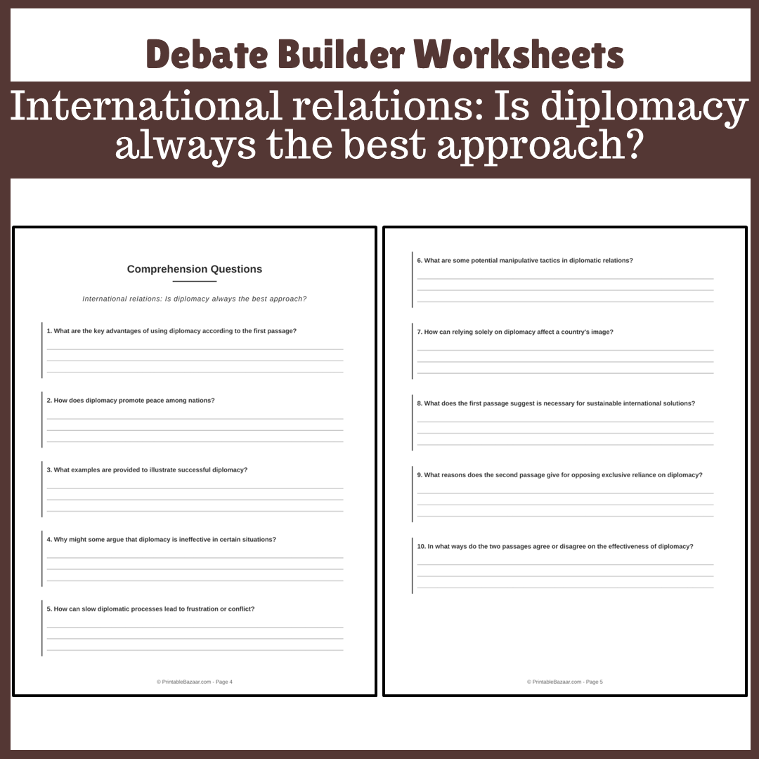 International relations: Is diplomacy always the best approach? | Favour and Against Worksheet Printable Activity