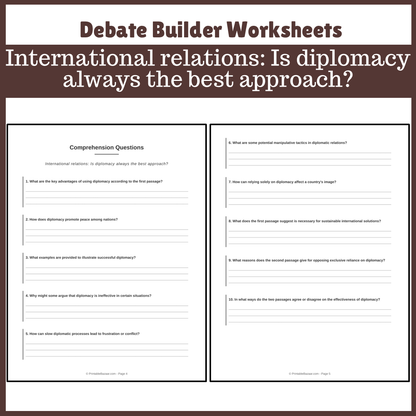 International relations: Is diplomacy always the best approach? | Favour and Against Worksheet Printable Activity