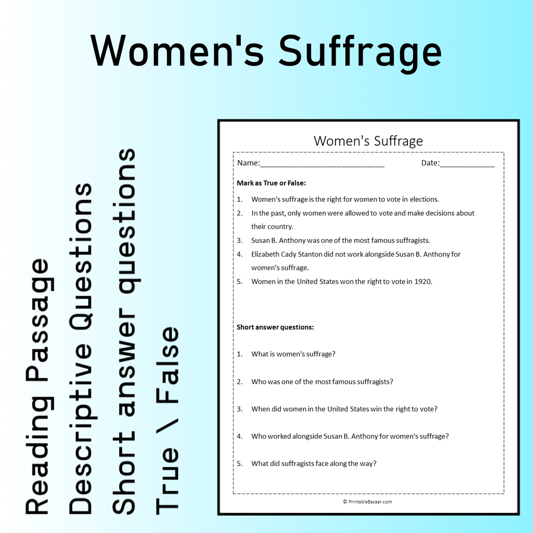 Women's Suffrage | Reading Comprehension Passage Printable Worksheet