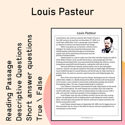 Louis Pasteur | Reading Comprehension Passage Printable Activity