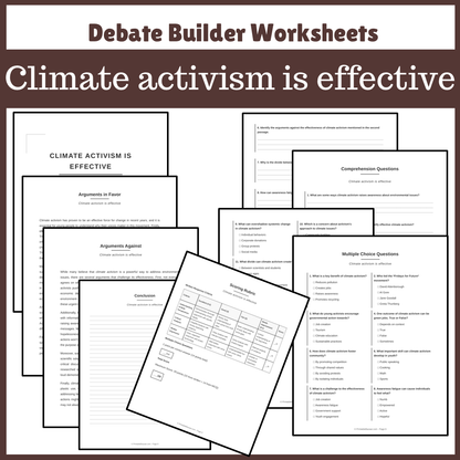 Climate activism is effective | Favour and Against Worksheet Printable Activity