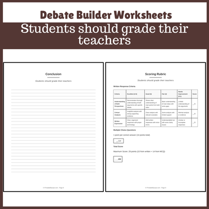 Students should grade their teachers | Favour and Against Worksheet Printable Activity