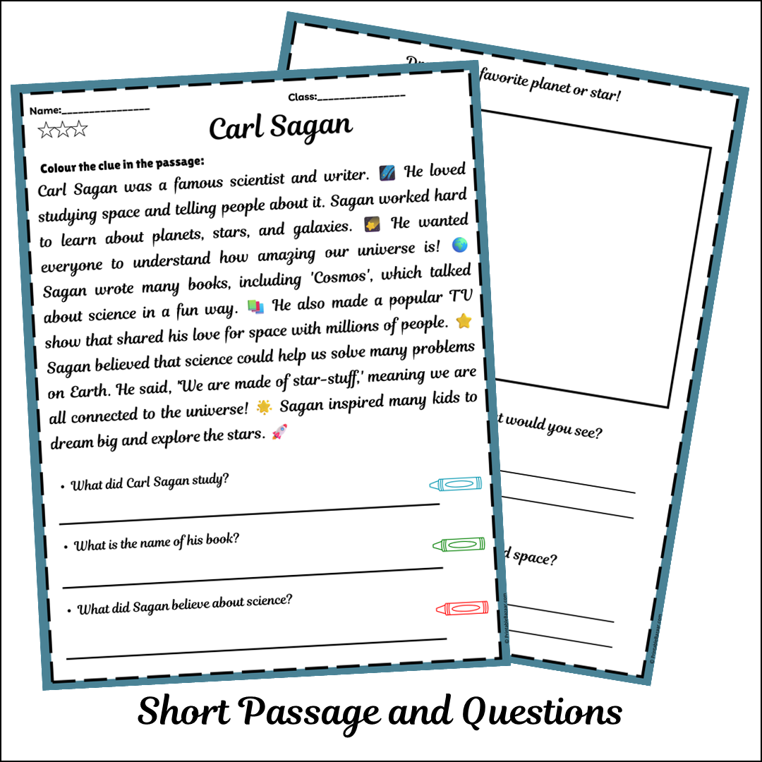 Carl Sagan | Short Reading Comprehension Creative Worksheet