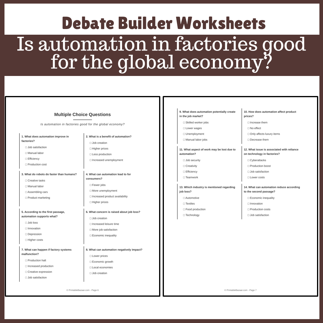 Is automation in factories good for the global economy? | Favour and Against Worksheet Printable Activity