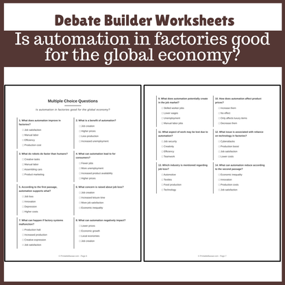 Is automation in factories good for the global economy? | Favour and Against Worksheet Printable Activity