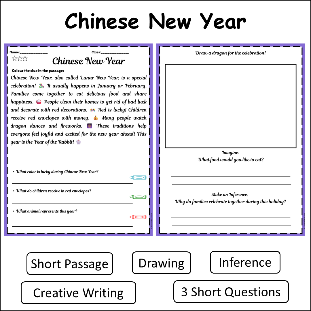 Chinese New Year | Short Reading Comprehension Creative Worksheet