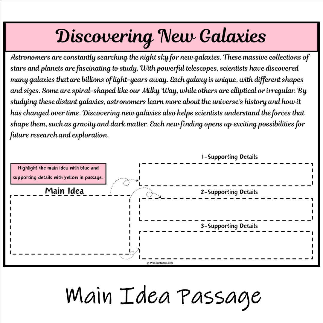 Discovering New Galaxies | Main Idea and Supporting Details Reading Passage and Questions