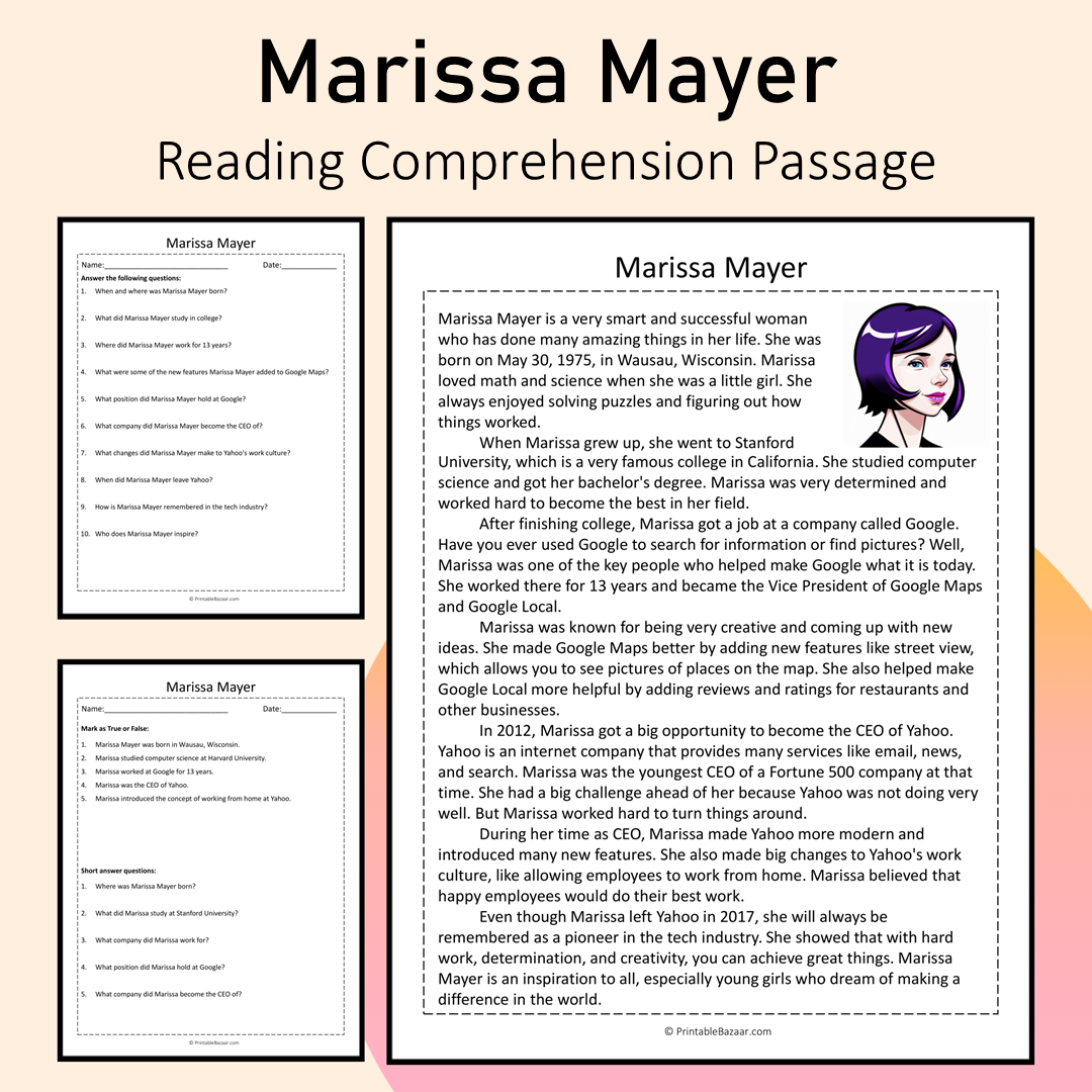 Marissa Mayer | Reading Comprehension Passage Printable Activity