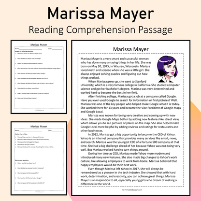 Marissa Mayer | Reading Comprehension Passage Printable Activity