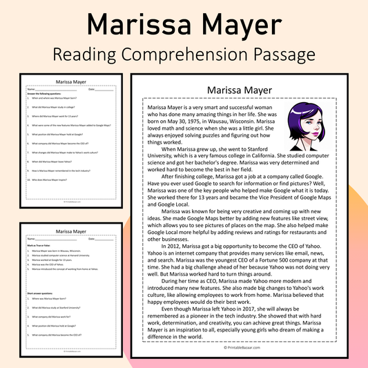 Marissa Mayer | Reading Comprehension Passage Printable Activity