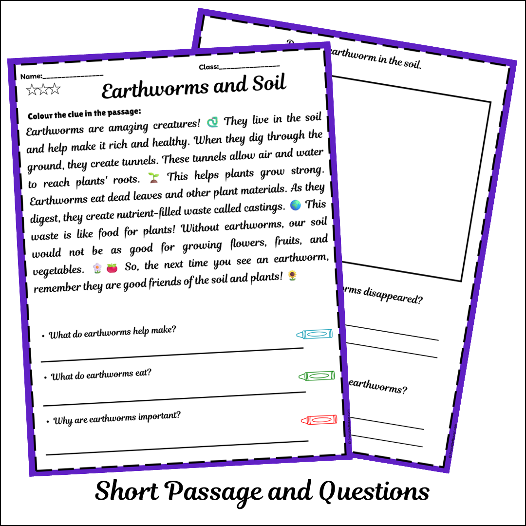 Earthworms and Soil | Short Reading Comprehension Creative Worksheet