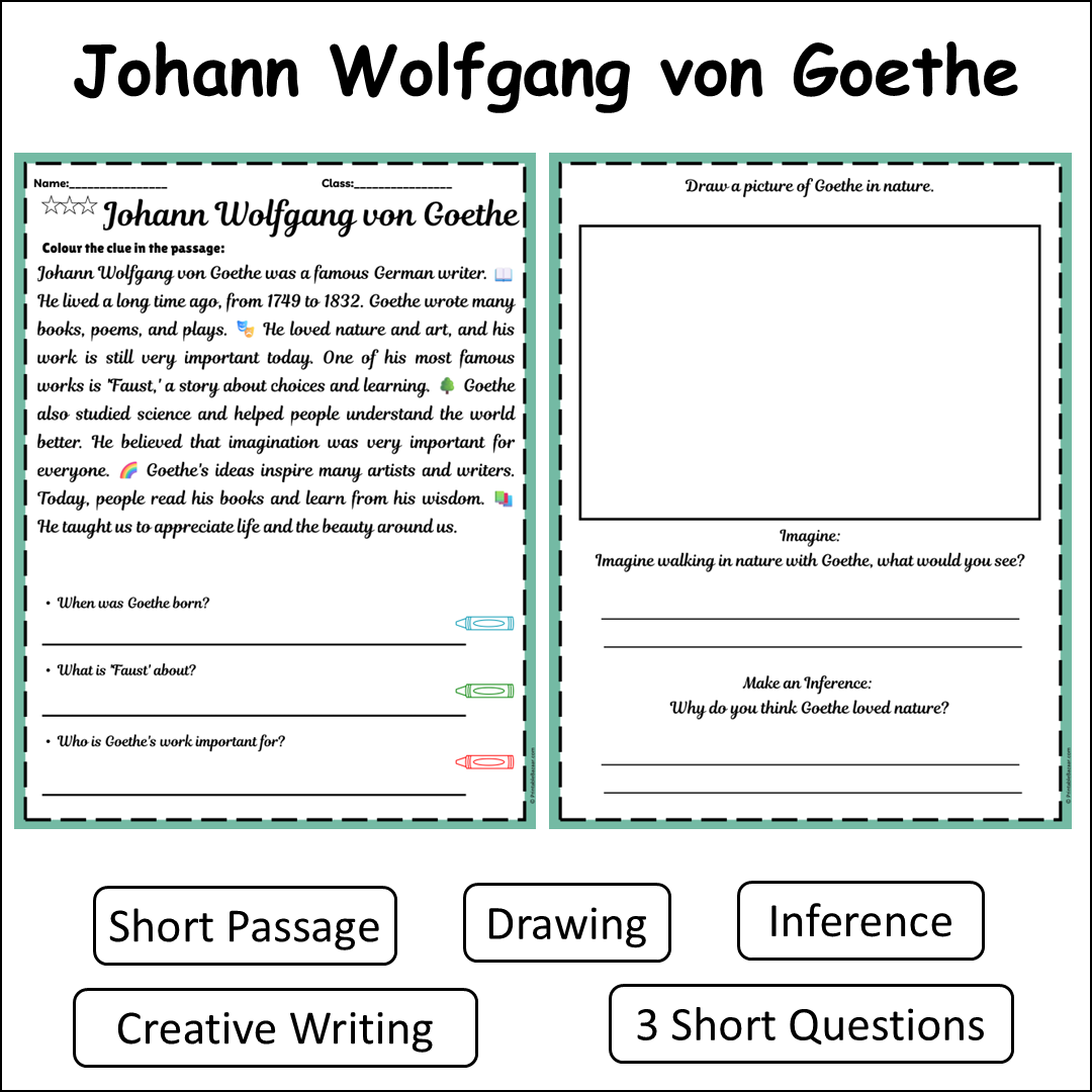 Johann Wolfgang von Goethe | Short Reading Comprehension Creative Worksheet