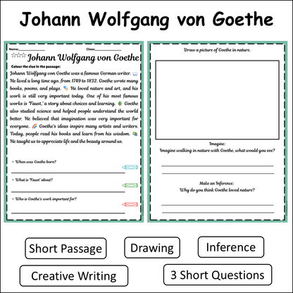 Johann Wolfgang von Goethe | Short Reading Comprehension Creative Worksheet
