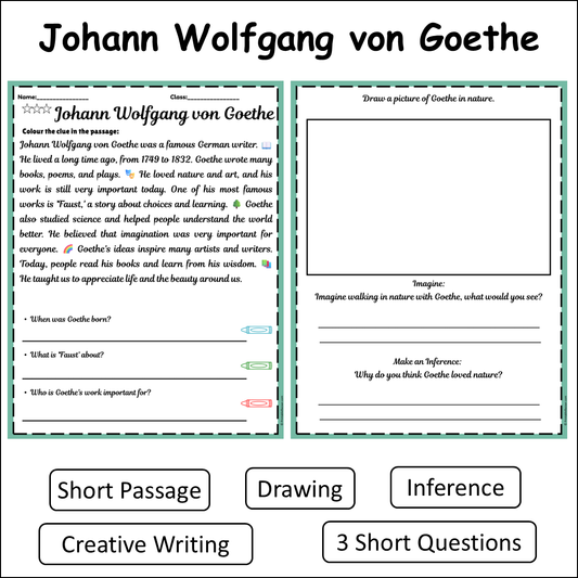 Johann Wolfgang von Goethe | Short Reading Comprehension Creative Worksheet