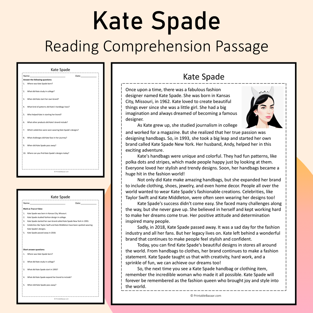 Kate Spade | Reading Comprehension Passage Printable Activity
