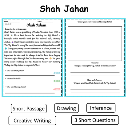 Shah Jahan | Short Reading Comprehension Creative Worksheet