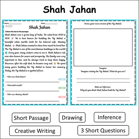 Shah Jahan | Short Reading Comprehension Creative Worksheet