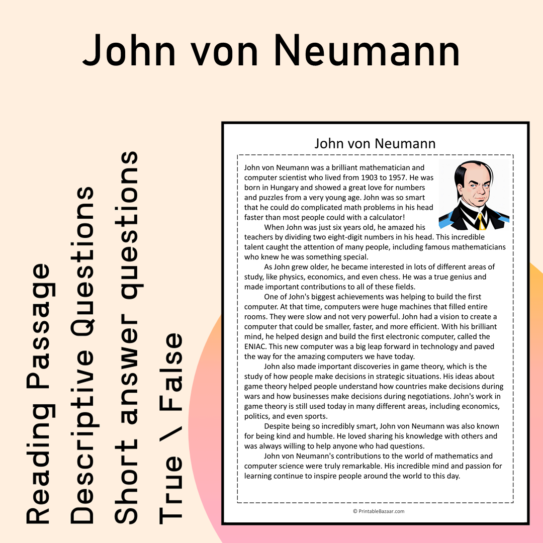 John von Neumann | Reading Comprehension Passage Printable Activity
