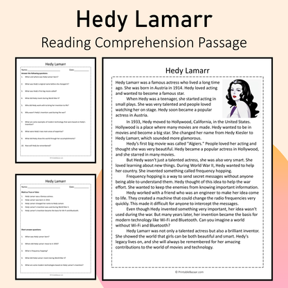 Hedy Lamarr | Reading Comprehension Passage Printable Activity