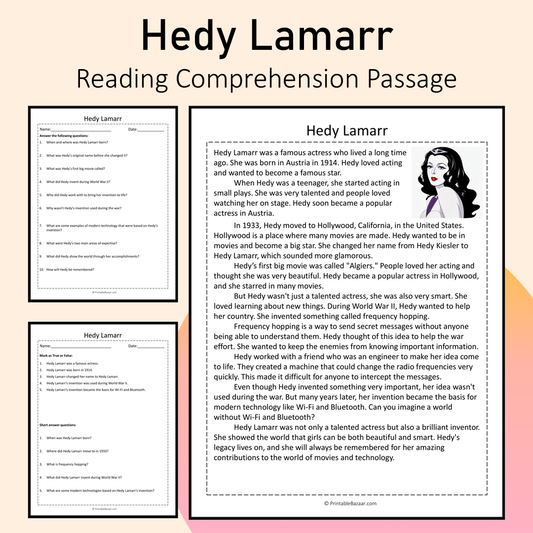 Hedy Lamarr | Reading Comprehension Passage Printable Activity