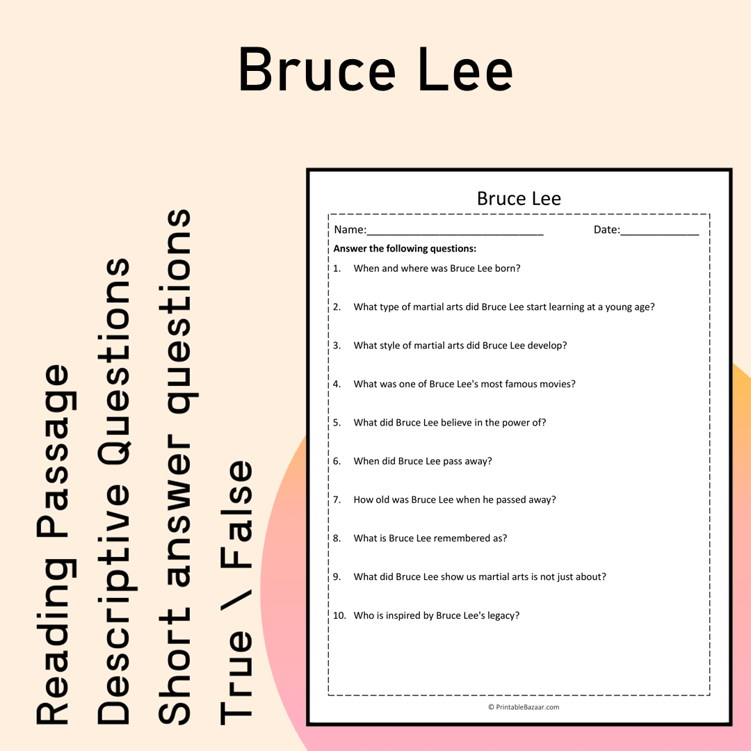 Bruce Lee | Reading Comprehension Passage Printable Activity