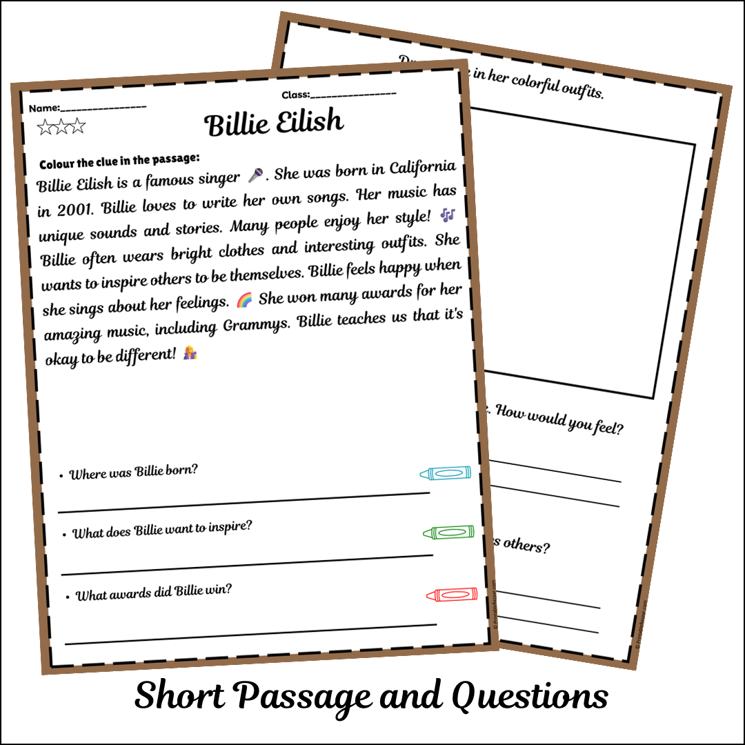 Billie Eilish | Short Reading Comprehension Creative Worksheet