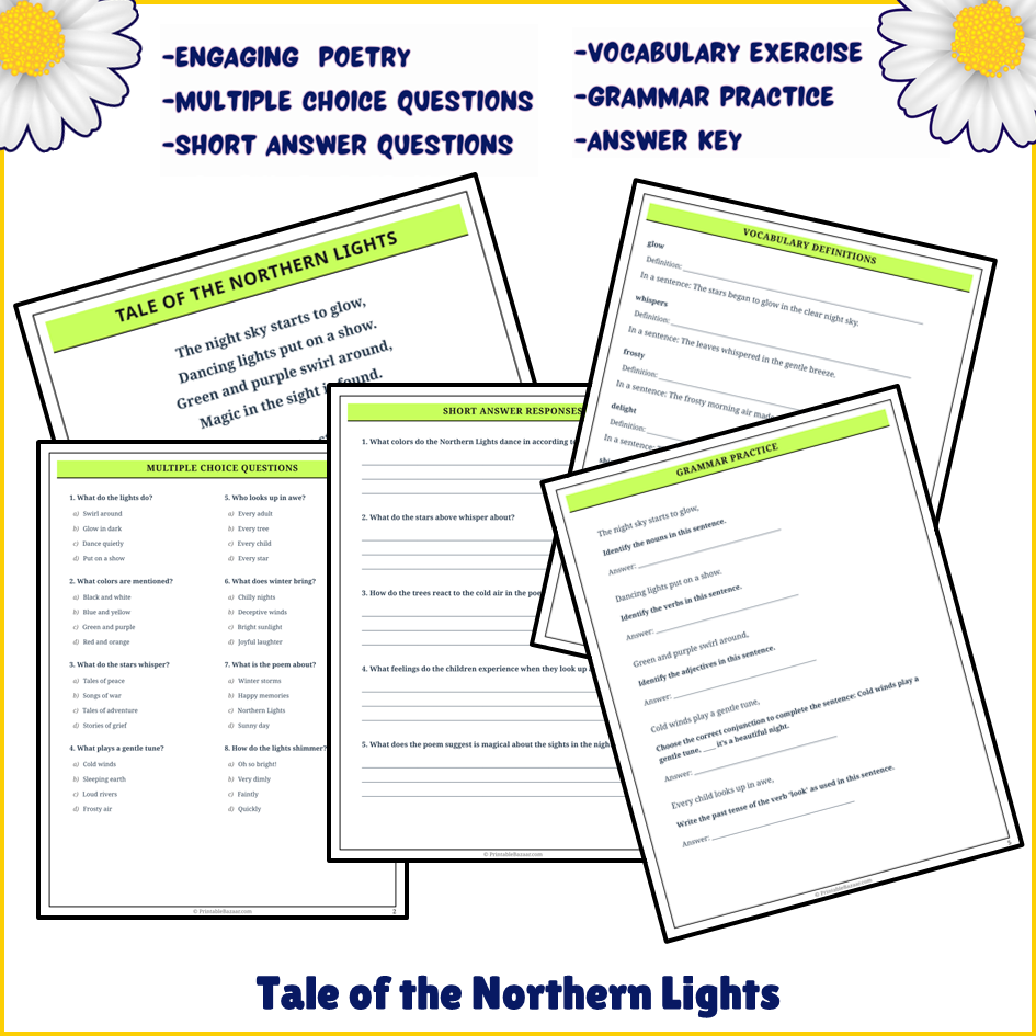 Tale of the Northern Lights | Poem Grammar Worksheet Printable Activity