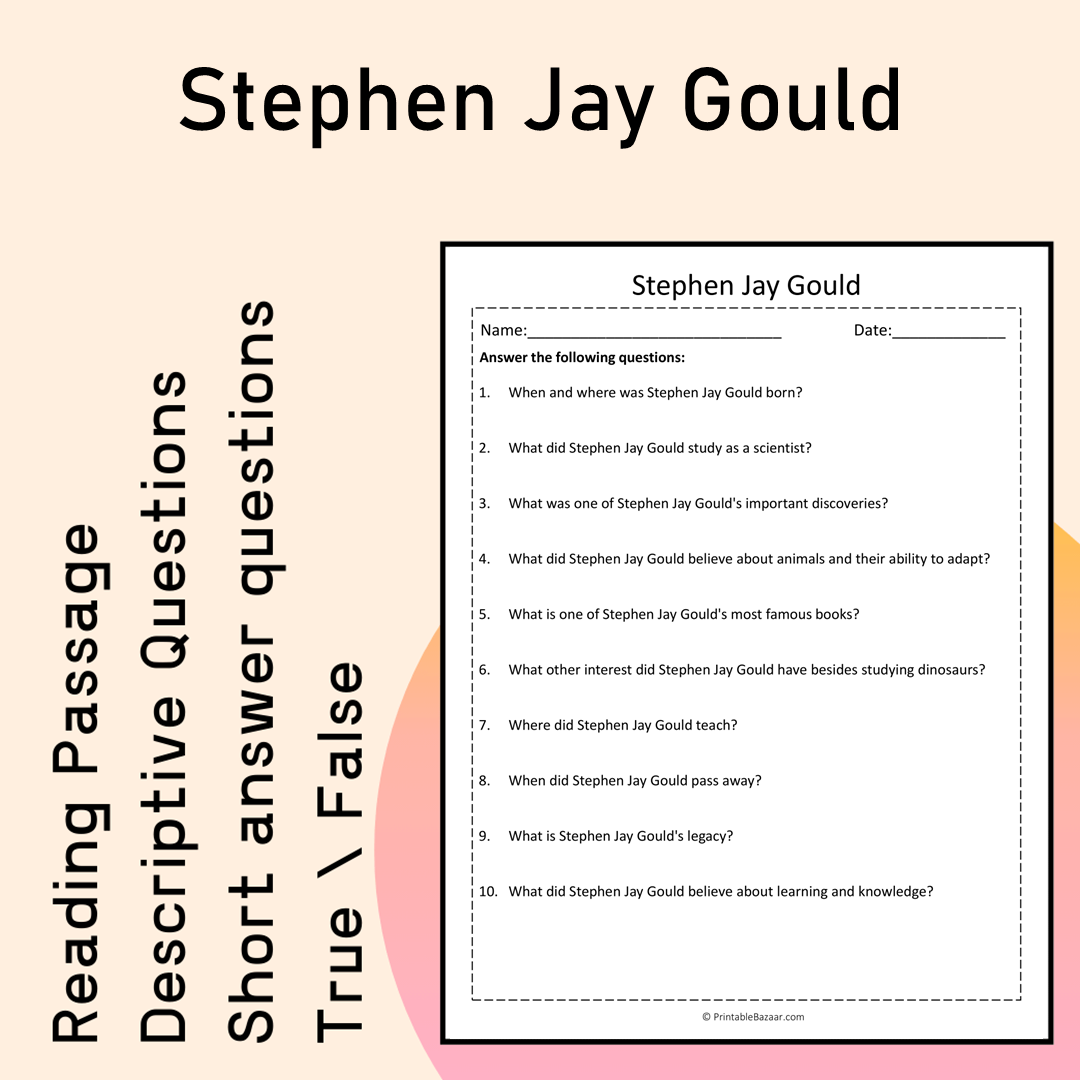 Stephen Jay Gould | Reading Comprehension Passage Printable Activity