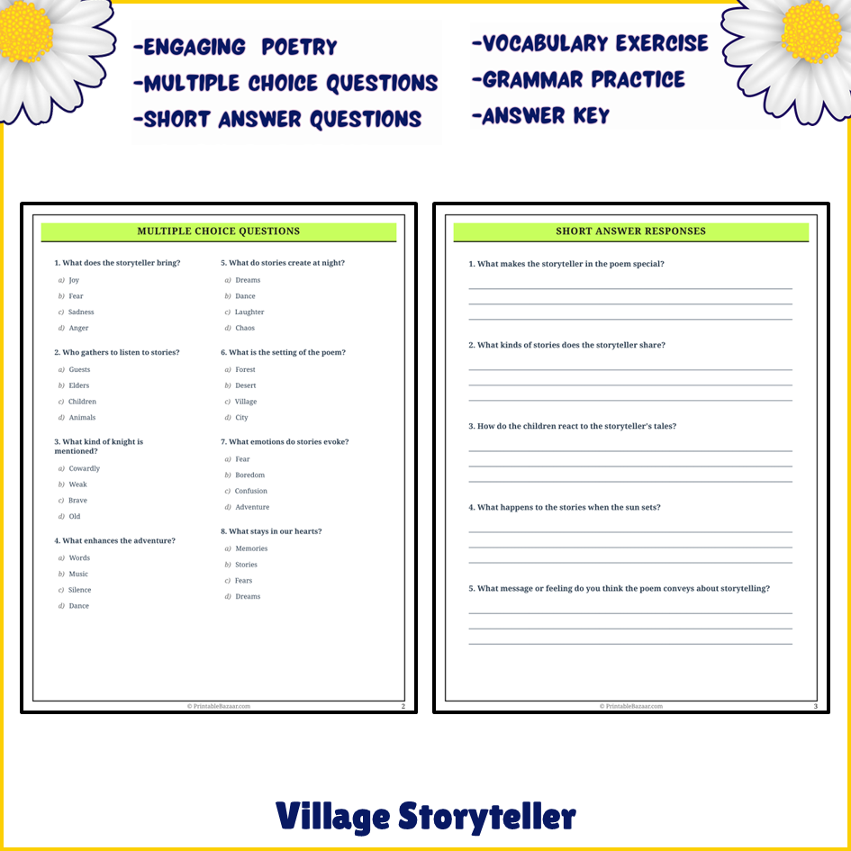 Village Storyteller | Poem Grammar Worksheet Printable Activity