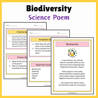 Biodiversity | Science Poem Reading Comprehension Activity