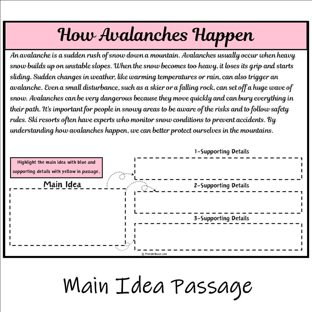 How Avalanches Happen | Main Idea and Supporting Details Reading Passage and Questions