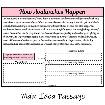 How Avalanches Happen | Main Idea and Supporting Details Reading Passage and Questions